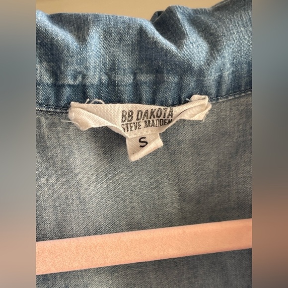 BB Dakota Blue Chambray My Way Mini Dress 100% Cotton Embroidered Collar Sz S - Picture 4 of 8